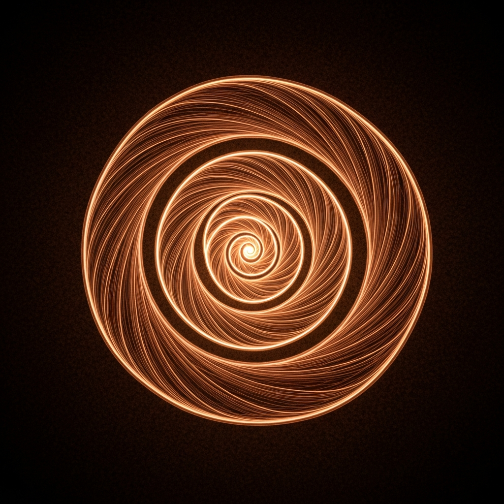 O spirală organică de lumină caldă — spirală, nu destinație